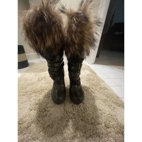 Moncler Nylon Fur Trim Lace-Up Boots - size 6 | US6, IT36 - Mocha Brown - Picture 4 of 13